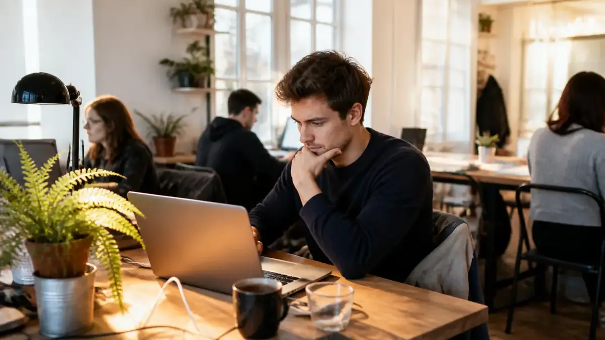 Personnes travaillant sur ordinateurs dans un espace de coworking, inspirant des idées de métiers